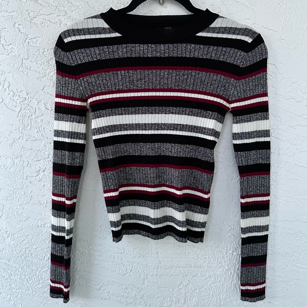 Divided by H&M Stripped Ribbed Mock Neck Long Sleeve Knit Top XS
